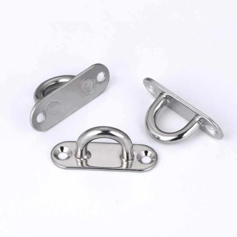 HOMPER 6Pcs M5 304 Stainless Steel Oblong Pad Eye Plate and 6Pcs Carabiner Clips, Marine Hardware Staple Hook Loop with 12 Screws and Plastic Plugs - Image 2